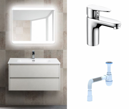 Комплект: Мебель для ванной BelBagno Kraft 39 80 bianco opaco + Смеситель Wasserkraft Leine 3503 Хром + Сифон АниПласт
