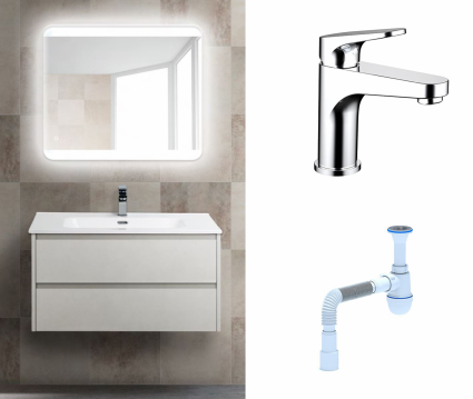 Комплект: Мебель для ванной BelBagno Kraft 39 80 bianco opaco + Смеситель Bravat Eler F1191238CP-RUS Хром + Сифон АниПласт