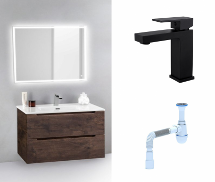 Комплект: Мебель для ванной BelBagno Etna 39 70 rovere moro + Смеситель Haiba HB10803-7 черный + Сифон АниПласт