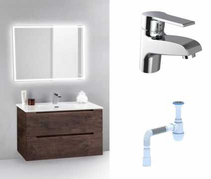 Комплект: Мебель для ванной BelBagno Etna 39 70 rovere moro + Смеситель Agger Right A2902100 Хром + Сифон АниПласт