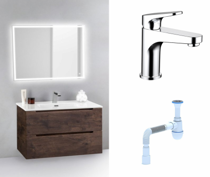 Комплект: Мебель для ванной BelBagno Etna 39 70 rovere moro + Смеситель Bravat Eler F1191238CP-RUS Хром + Сифон АниПласт
