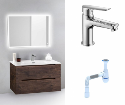 Комплект: Мебель для ванной BelBagno Etna 39 70 rovere moro + Смеситель  Haiba HB10198 Хром + Сифон АниПласт