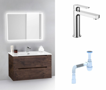 Комплект: Мебель для ванной BelBagno Etna 39 70 rovere moro + Смеситель Lemark plus Grace LM1537C Хром + Сифон АниПласт
