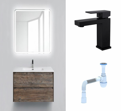 Комплект: Мебель для ванной BelBagno Kraft 39 70 pino pasadena + Смеситель Haiba HB10803-7 черный + Сифон АниПласт