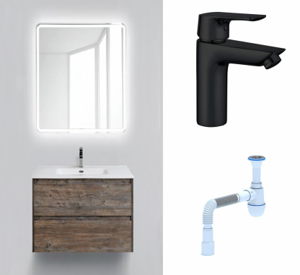 Комплект: Мебель для ванной BelBagno Kraft 39 70 pino pasadena + Смеситель Aquanet Static AF330-10B черный + Сифон АниПласт