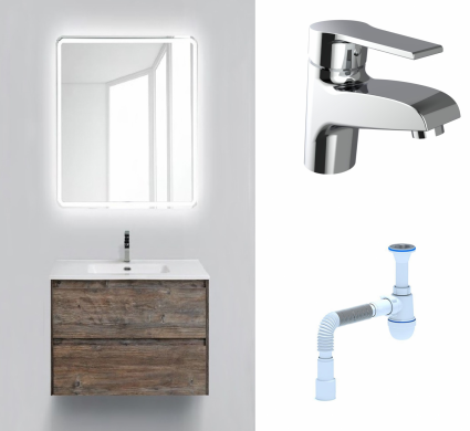 Комплект: Мебель для ванной BelBagno Kraft 39 70 pino pasadena + Смеситель Agger Right A2902100 Хром + Сифон АниПласт