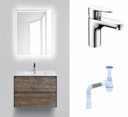 Комплект: Мебель для ванной BelBagno Kraft 39 70 pino pasadena + Смеситель Wasserkraft Leine 3503 Хром + Сифон АниПласт