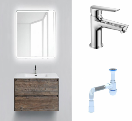 Комплект: Мебель для ванной BelBagno Kraft 39 70 pino pasadena +Смеситель  Haiba HB10198 Хром + Сифон АниПласт