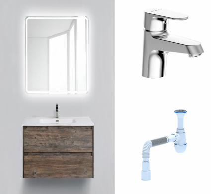 Комплект: Мебель для ванной BelBagno Kraft 39 70 pino pasadena + Смеситель Bravat Alfa F1120178CP Хром + Сифон АниПласт