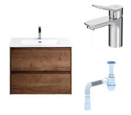 Комплект: Тумба с раковиной BelBagno Kraft 39 50 rovere tabacco + Смеситель Am.Pm X-Joy F85A02100 Хром + Сифон АниПласт