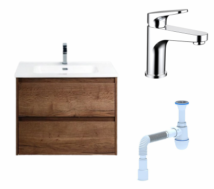 Комплект: Тумба с раковиной BelBagno Kraft 39 50 rovere tabacco + Смеситель Bravat Eler F1191238CP-RUS Хром + Сифон АниПласт