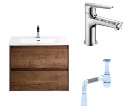 Комплект: Тумба с раковиной BelBagno Kraft 39 50 rovere tabacco + Смеситель  Haiba HB10198 Хром + Сифон АниПласт