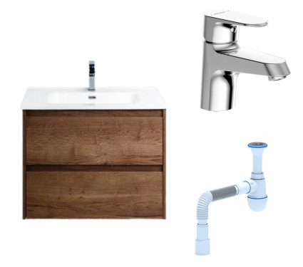 Комплект: Тумба с раковиной BelBagno Kraft 39 50 rovere tabacco + Смеситель Bravat Alfa F1120178CP Хром + Сифон АниПласт