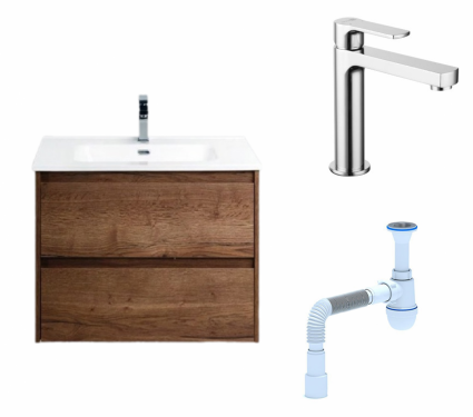 Комплект: Тумба с раковиной BelBagno Kraft 39 50 rovere tabacco + Смеситель Lemark plus Grace LM1537C Хром + Сифон АниПласт