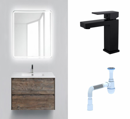 Комплект: Мебель для ванной BelBagno Kraft 39 60 pino pasadena + Смеситель Haiba HB10803-7 черный + Сифон АниПласт