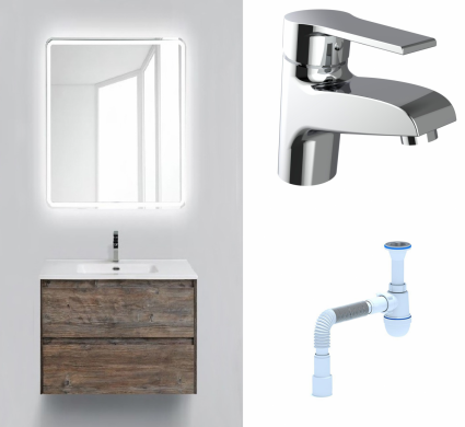 Комплект: Мебель для ванной BelBagno Kraft 39 60 pino pasadena + Смеситель Agger Right A2902100 Хром + Сифон АниПласт