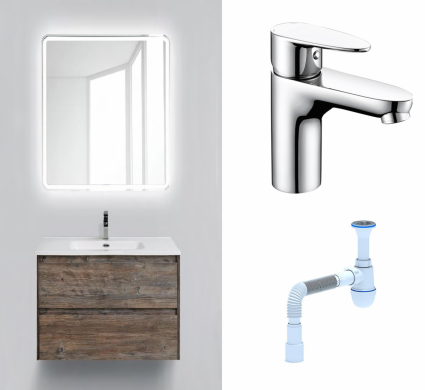 Комплект: Мебель для ванной BelBagno Kraft 39 60 pino pasadena + Смеситель Wasserkraft Leine 3503 Хром + Сифон АниПласт