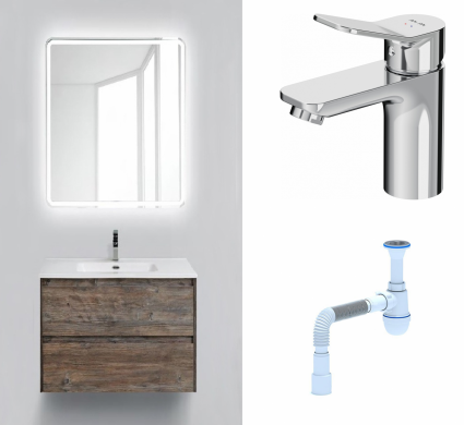 Комплект: Мебель для ванной BelBagno Kraft 39 60 pino pasadena +  Смеситель Am.Pm X-Joy F85A02100 Хром + Сифон АниПласт