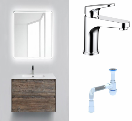 Комплект: Мебель для ванной BelBagno Kraft 39 60 pino pasadena + Смеситель Bravat Eler F1191238CP-RUS Хром + Сифон АниПласт