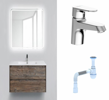 Комплект: Мебель для ванной BelBagno Kraft 39 60 pino pasadena + Смеситель Bravat Alfa F1120178C Хром + Сифон АниПласт