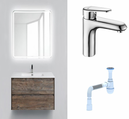 Комплект: Мебель для ванной BelBagno Kraft 39 60 pino pasadena + Смеситель Lemark Point LM0306C Хром + Сифон АниПласт