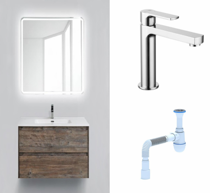 Комплект: Мебель для ванной BelBagno Kraft 39 60 pino pasadena + Смеситель Lemark plus Grace LM1537C Хром + Сифон АниПласт