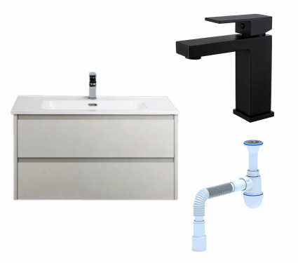 Комплект: Тумба с раковиной BelBagno Kraft 39 80 bianco opaco + Смеситель Haiba HB10803-7 черный + Сифон АниПласт