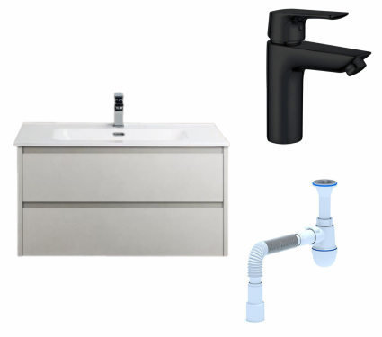 Комплект: Тумба с раковиной BelBagno Kraft 39 80 bianco opaco + Смеситель Aquanet Static AF330-10Bчерный + Сифон АниПласт