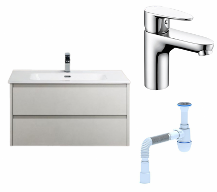 Комплект: Тумба с раковиной BelBagno Kraft 39 80 bianco opaco + Смеситель Wasserkraft Leine 3503 Хром + Сифон АниПласт