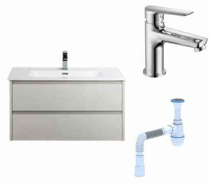 Комплект: Тумба с раковиной BelBagno Kraft 39 80 bianco opaco + Смеситель для раковины Haiba HB10198 Хром + Сифон АниПласт