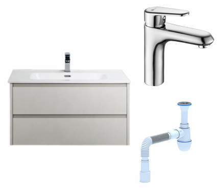 Комплект: Тумба с раковиной BelBagno Kraft 39 80 bianco opaco + Смеситель Lemark Point LM0306C Хром + Сифон АниПласт