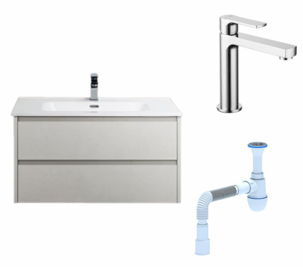 Комплект: Тумба с раковиной BelBagno Kraft 39 80 bianco opaco + Смеситель Lemark plus Grace LM1537C Хром + Сифон АниПласт
