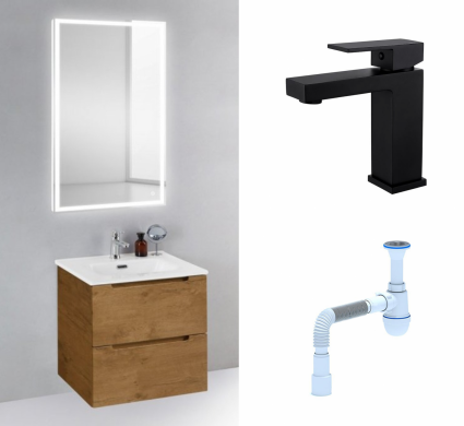 Комплект: Мебель для ванной BelBagno Etna 39 50 rovere nature + Смеситель Haiba HB10803-7 черный + Сифон АниПласт
