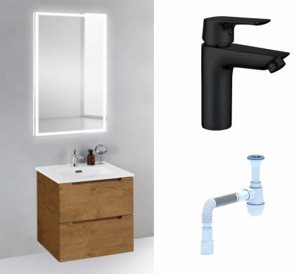 Комплект: Мебель для ванной BelBagno Etna 39 50 rovere nature + Смеситель Aquanet Static AF330-10B черный + Сифон АниПласт