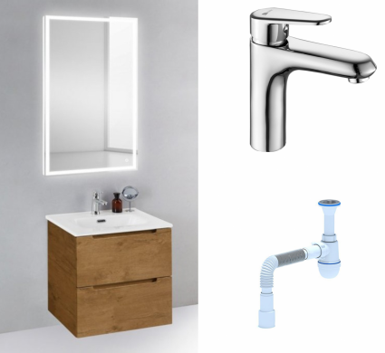 Комплект: Мебель для ванной BelBagno Etna 39 50 rovere nature + Смеситель Lemark Point LM0306C хром + Сифон АниПласт