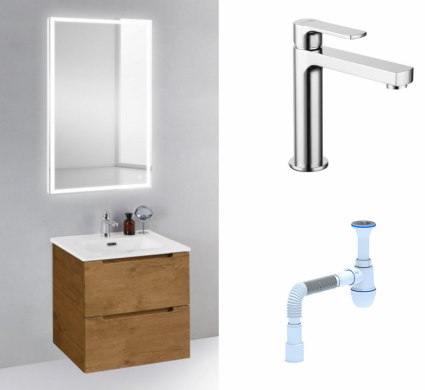 Комплект: Мебель для ванной BelBagno Etna 39 50 rovere nature + Смеситель Lemark plus Grace LM1537C хром + Сифон АниПласт