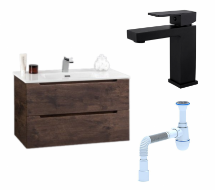 Комплект: Тумба с раковиной BelBagno Etna 39 70 rovere moro + Смеситель Haiba HB10803-7 черный + Сифон АниПласт
