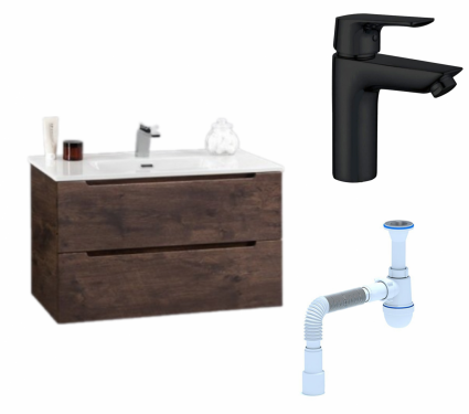 Комплект: Тумба с раковиной BelBagno Etna 39 70 rovere moro + Смеситель Aquanet Static AF330-10B черный + Сифон АниПласт