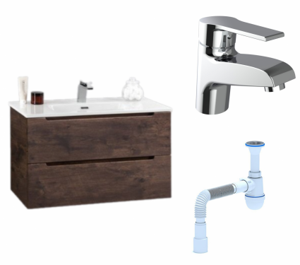 Комплект: Тумба с раковиной BelBagno Etna 39 70 rovere moro + Смеситель Agger Right A2902100 хром + Сифон АниПласт