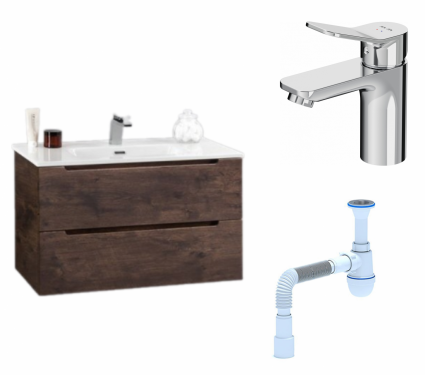 Комплект: Тумба с раковиной BelBagno Etna 39 70 rovere moro + Смеситель Am.Pm X-Joy F85A02100 хром + Сифон АниПласт
