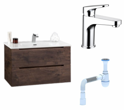 Комплект: Тумба с раковиной BelBagno Etna 39 70 rovere moro + Смеситель Bravat Eler F1191238CP-RUS хром + Сифон АниПласт