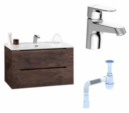 Комплект: Тумба с раковиной BelBagno Etna 39 70 rovere moro + Смеситель Bravat Alfa F1120178CP хром + Сифон АниПласт