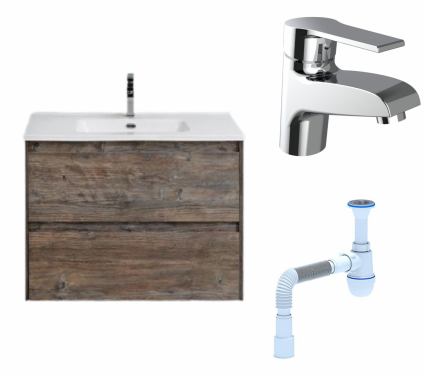 Комплект: Тумба с раковиной BelBagno Kraft 39 70 pino pasadena + Смеситель Agger Right A2902100 хром + Сифон АниПласт