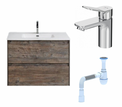Комплект: Тумба с раковиной BelBagno Kraft 39 70 pino pasadena + Смеситель Am.Pm X-Joy F85A02100 хром + Сифон АниПласт