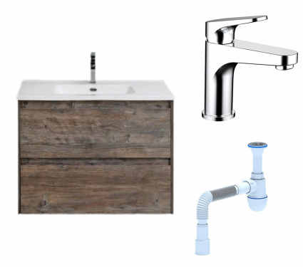 Комплект: Тумба с раковиной BelBagno Kraft 39 70 pino pasadena + Смеситель Bravat Eler F1191238CP-RUS хром + Сифон АниПласт