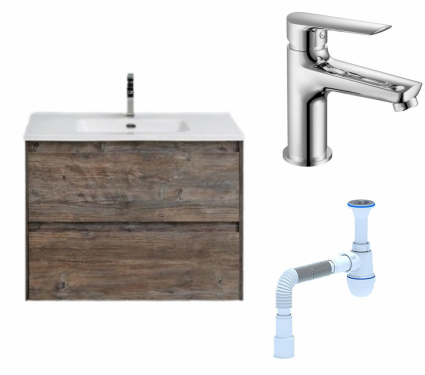 Комплект: Тумба с раковиной BelBagno Kraft 39 70 pino pasadena + Смеситель Haiba HB10198 хром + Сифон АниПласт