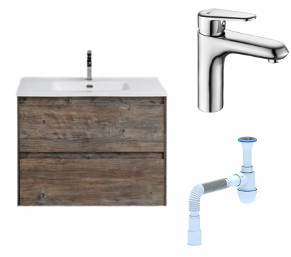 Комплект: Тумба с раковиной BelBagno Kraft 39 70 pino pasadena + Смеситель Lemark Point LM0306C хром + Сифон АниПласт