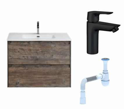 Комплект: Тумба с раковиной BelBagno Kraft 39 50 pino pasadena + Смеситель Aquanet Static AF330-10B черный + Сифон АниПласт