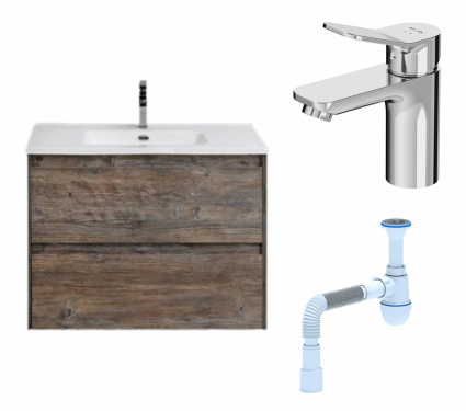 Комплект: Тумба с раковиной BelBagno Kraft 39 50 pino pasadena + Смеситель Am.Pm X-Joy F85A02100 хром + Сифон АниПласт