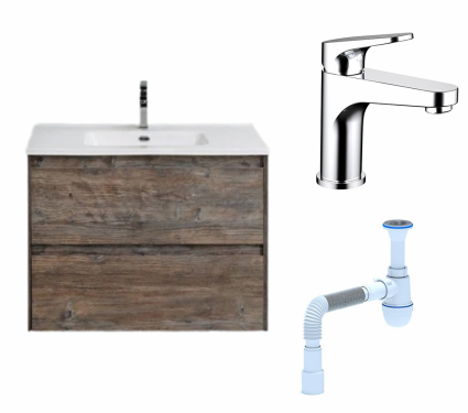 Комплект: Тумба с раковиной BelBagno Kraft 39 50 pino pasadena + Смеситель Bravat Eler F1191238CP-RUS хром + Сифон АниПласт